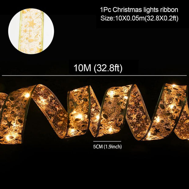 Christmas Tree Decorations String Light,32Ft 100 LED Gold Warm Lights Copper Wire Ribbon Light for Party Wedding,Christmas Tree Decor Cold White Light