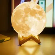 3D Printed Moon Lamp With Bracket And Remote Control USB Plug-in Moon Lamp, Suitable For Birthday Gifts For Friends And Lovers, White Ball Moon Lamp Wooden Frame Base, 16 Colors LED Night Light