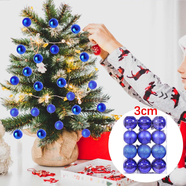 Blue 1.18" Small Christmas Balls Christmas Tree Decor Ornaments Shatterproof Hanging Balls for Birthday Valentine Easter Wedding Decorations Set of 24Pcs