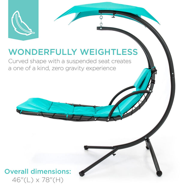 Hanging Curved Chaise Lounge Chair w/ Built-In Pillow, Removable Canopy