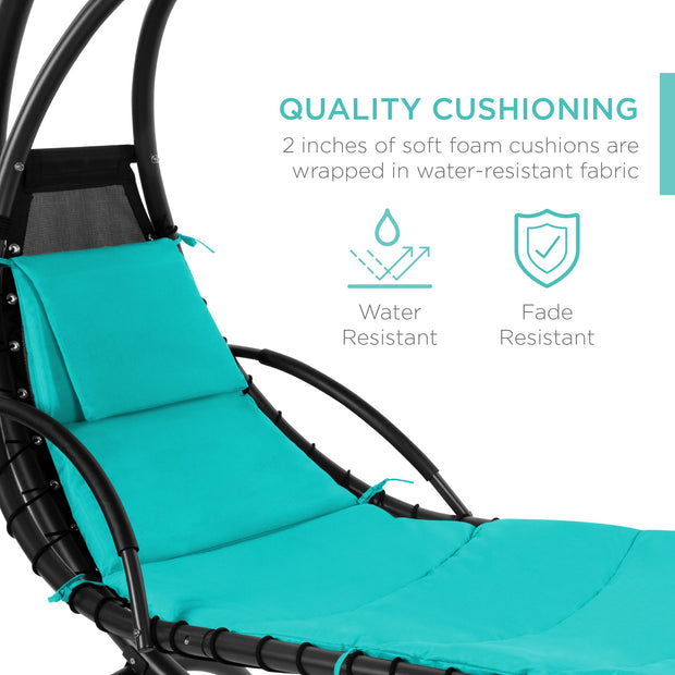 Hanging Curved Chaise Lounge Chair w/ Built-In Pillow, Removable Canopy