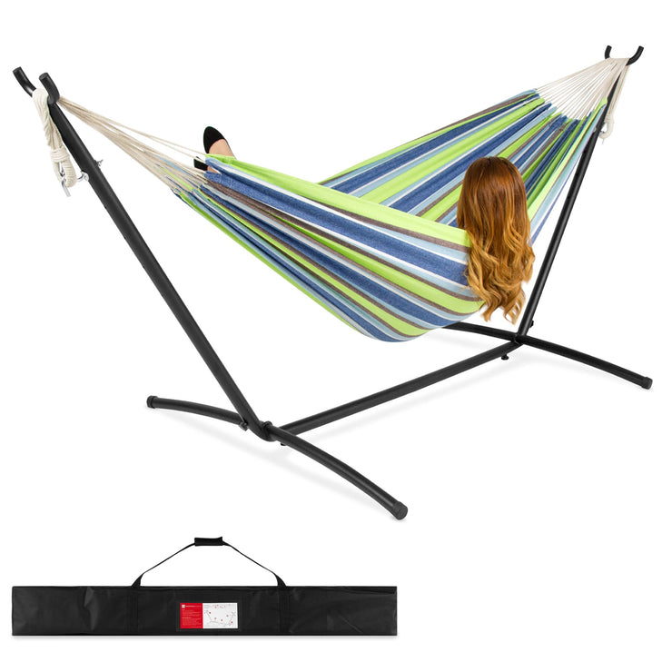 2-Person Brazilian-Style Double Hammock w/ Carrying Bag and Steel Stand