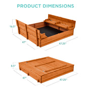 Kids Cedar Sandbox w/ Sand Screen, 2 Benches - 47x47in