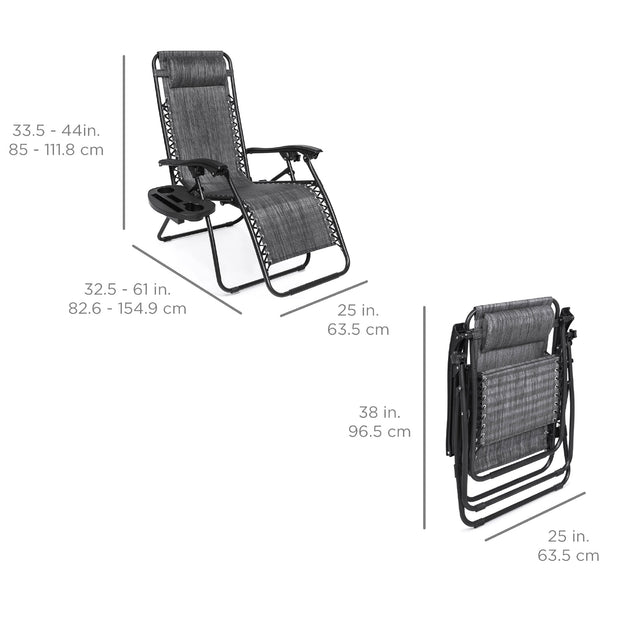 Set of 2 Adjustable Zero Gravity Patio Chair Recliners w/ Cup Holders