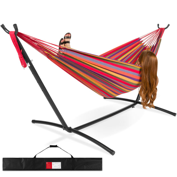 2-Person Brazilian-Style Double Hammock w/ Carrying Bag and Steel Stand