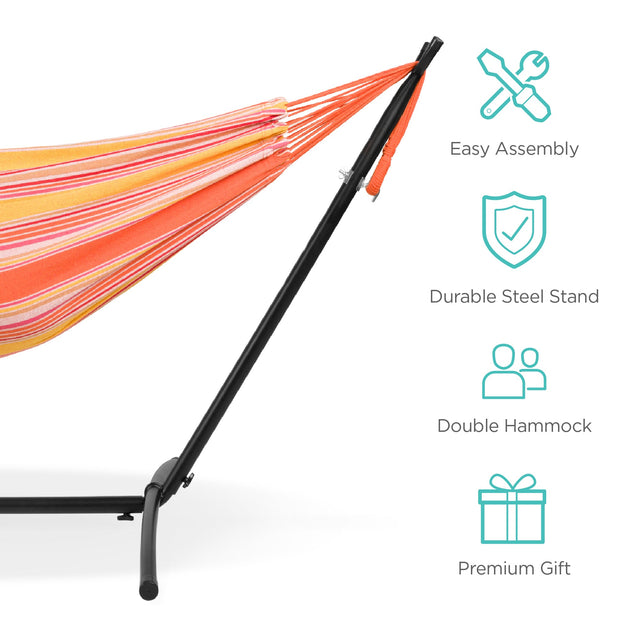 2-Person Brazilian-Style Double Hammock w/ Carrying Bag and Steel Stand