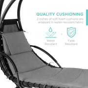 Hanging Curved Chaise Lounge Chair w/ Built-In Pillow, Removable Canopy