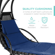 Hanging Curved Chaise Lounge Chair w/ Built-In Pillow, Removable Canopy