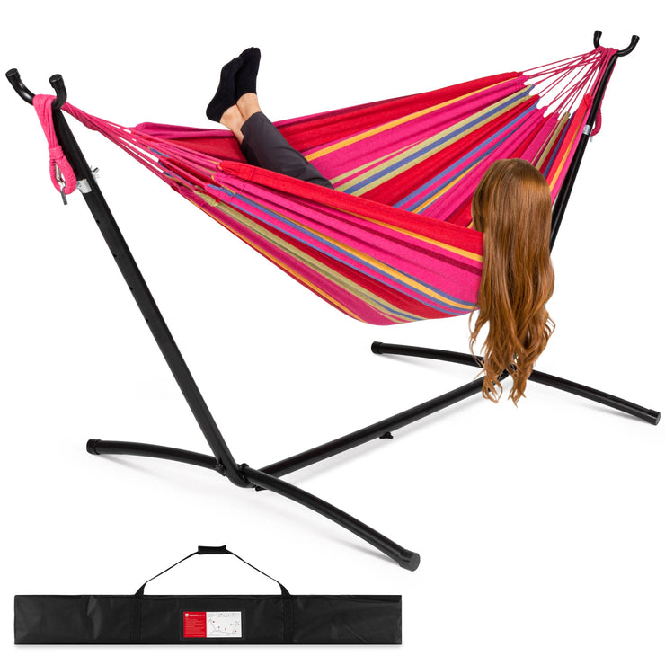 2-Person Brazilian-Style Double Hammock w/ Carrying Bag and Steel Stand