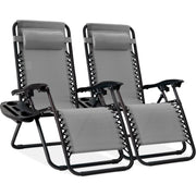 Set of 2 Adjustable Zero Gravity Patio Chair Recliners w/ Cup Holders