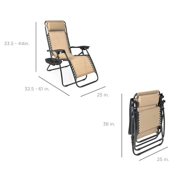 Set of 2 Adjustable Zero Gravity Patio Chair Recliners w/ Cup Holders