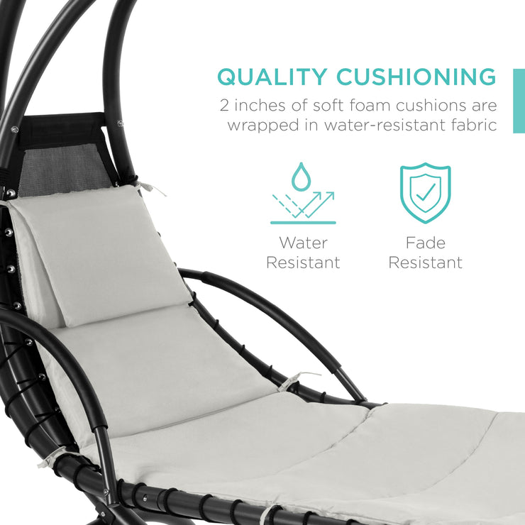 Hanging Curved Chaise Lounge Chair w/ Built-In Pillow, Removable Canopy