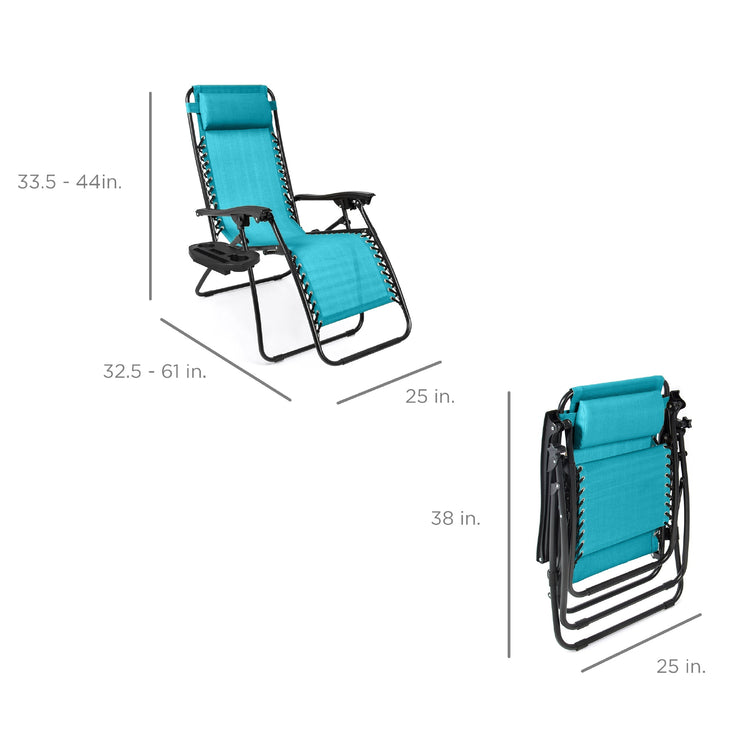 Set of 2 Adjustable Zero Gravity Patio Chair Recliners w/ Cup Holders