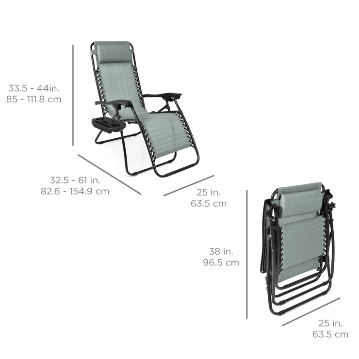 Set of 2 Adjustable Zero Gravity Patio Chair Recliners w/ Cup Holders