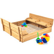 Kids Cedar Sandbox w/ Sand Screen, 2 Benches - 47x47in