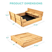 Kids Cedar Sandbox w/ Sand Screen, 2 Benches - 47x47in