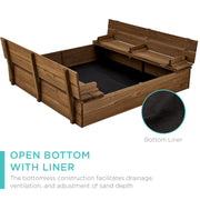 Kids Cedar Sandbox w/ Sand Screen, 2 Benches - 47x47in