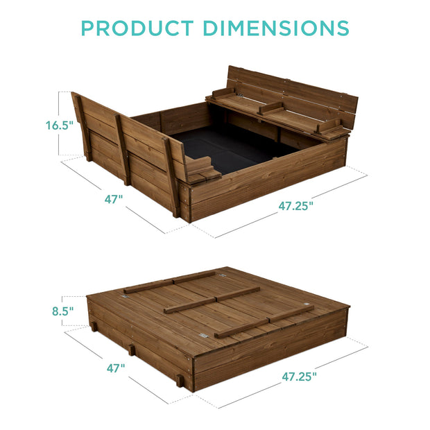 Kids Cedar Sandbox w/ Sand Screen, 2 Benches - 47x47in