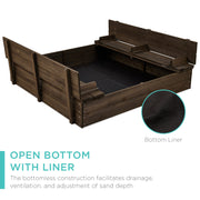 Kids Cedar Sandbox w/ Sand Screen, 2 Benches - 47x47in