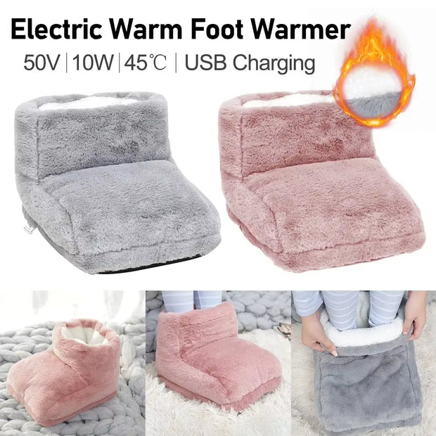 USB Electric Heater Foot Warmer Heated Comfort Fleece Suede Cushion Couple Warm Foot Cover Feet Heating Pads for Home Sleeping