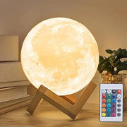 3D Printed Moon Lamp With Bracket And Remote Control USB Plug-in Moon Lamp, Suitable For Birthday Gifts For Friends And Lovers, White Ball Moon Lamp Wooden Frame Base, 16 Colors LED Night Light