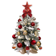 2Ft Mini Christmas Tree with Light Artificial Small Tabletop Christmas Decoration with Flocked Snow, Exquisite Decor & Xmas Ornaments for Table Top for Home & Office