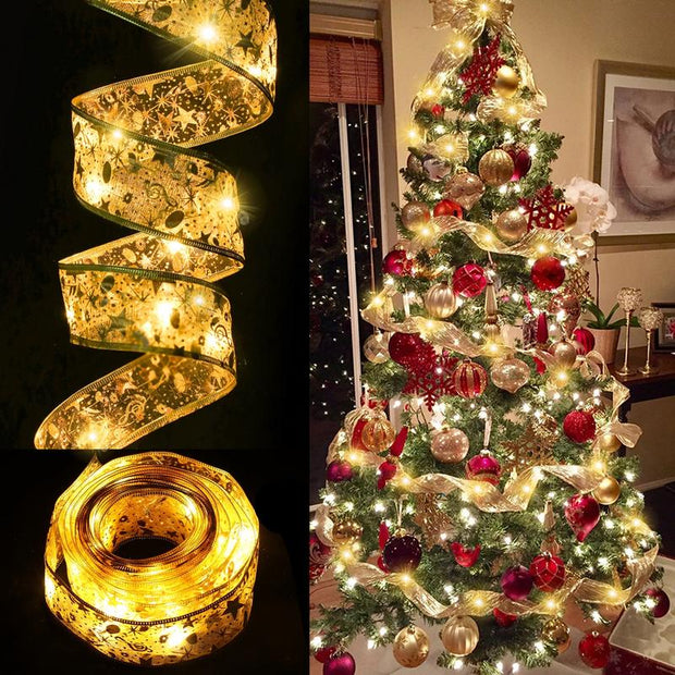 Christmas Tree Decorations String Light,32Ft 100 LED Gold Warm Lights Copper Wire Ribbon Light for Party Wedding,Christmas Tree Decor Cold White Light